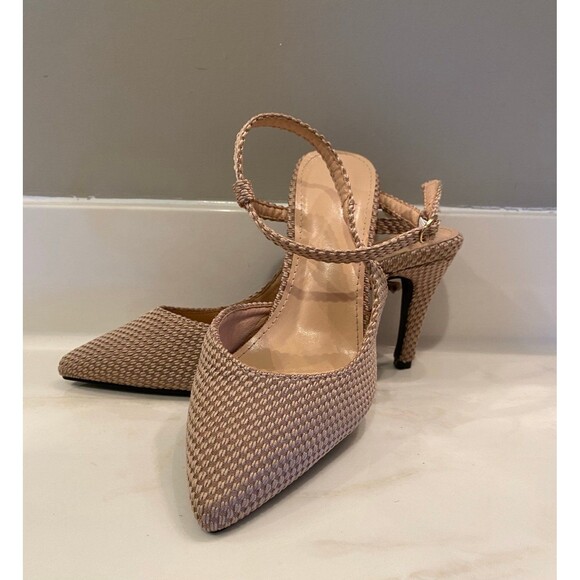 Women’s Shoe Pumps Size 8.5 Sling Back Woven Tan 3 1/4" heel Pointed Toe ?New - Picture 2 of 9